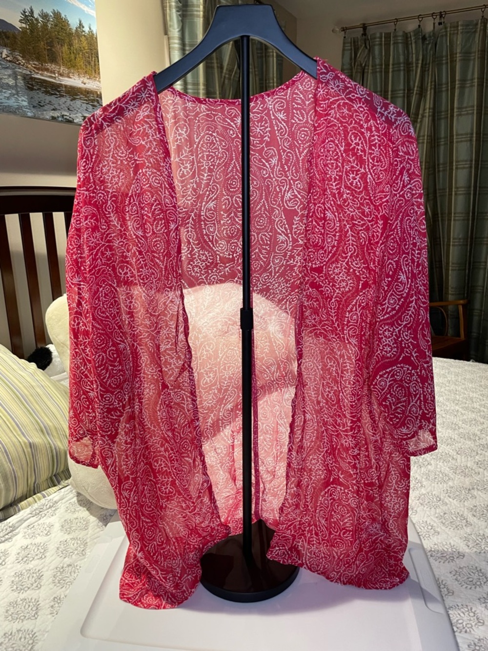 Red Paisley Sheer Kimono Cover-Up